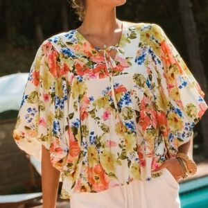 ODDI SWEET GARDEN FLORAL BUBBLE SLEEVE BLOUSE